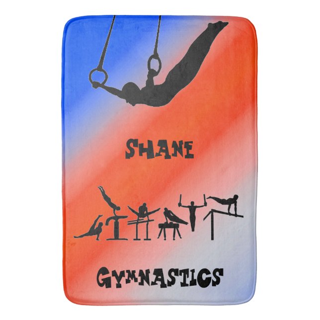 Boys Gymnastics Rings Patriotic Red White Blue    Bath Mat (Front Vertical)