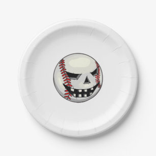 Boys Halloween Jack O Lantern Baseball Player Paper Plate