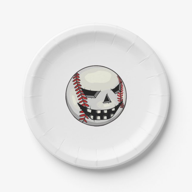 Boys Halloween Jack O Lantern Baseball Player Paper Plate (Front)
