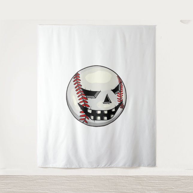 Boys Halloween Jack O Lantern Baseball Player Tapestry (Front)