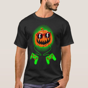 Boys Halloween  Jack O Lantern Gamer Kids Men Hall T-Shirt