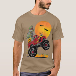 Boys Halloween Monster Truck Crash Pumpkin Dinosau T-Shirt