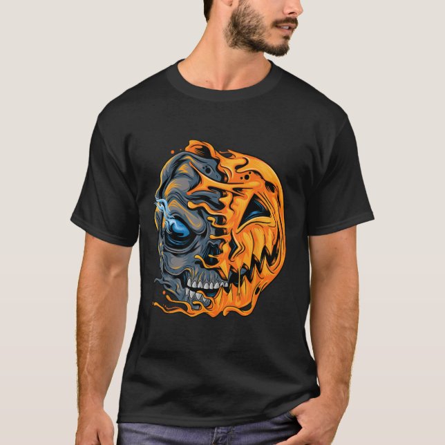 Boys Halloween Pumpkin Skull Kids Teens Men T-Shir T-Shirt (Front)