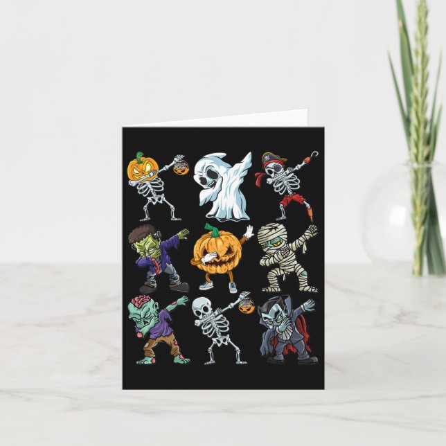 Boys Halloween Skeleton Jack O Lantern Zombie Dab  Card (Front)