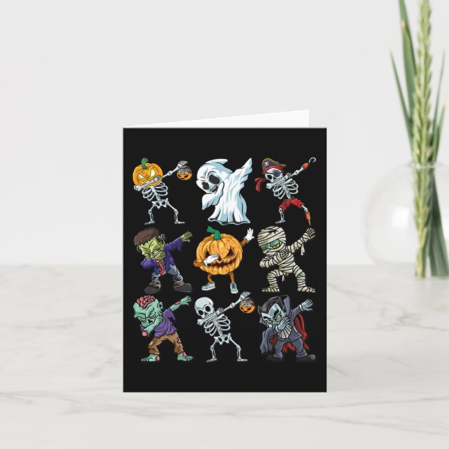 Boys Halloween  Skeleton Jack O Lantern Zombie Dab Card (Front)