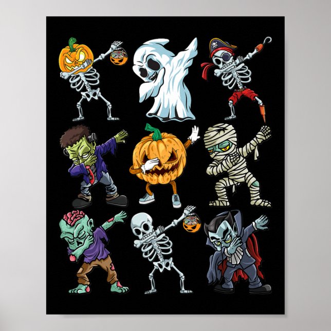 Boys Halloween  Skeleton Jack O Lantern Zombie Dab Poster (Front)