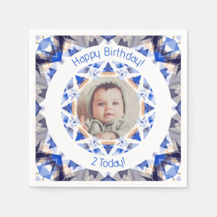 Boys Happy Birthday Vibrant Blue Star Custom Age Napkin