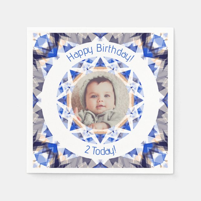 Boys Happy Birthday Vibrant Blue Star Custom Age Napkin (Front)