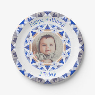 Boys Happy Birthday Vibrant Blue Star Custom Age Paper Plate