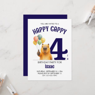 Boys HAPPY CAPPY Custom Capybara 4th Birthday Invitation