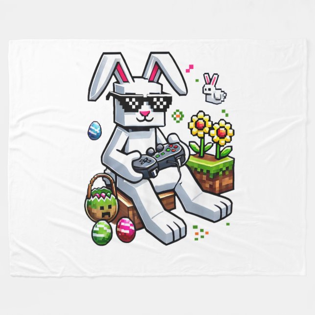 Boys Happy Easter Day Bunny Egg Video Game Fleece Blanket (Front (Horizontal))