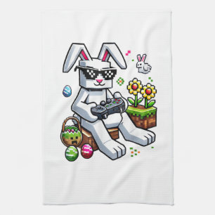 Boys Happy Easter Day Bunny Egg Video Game Tea Towel