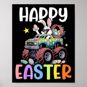 Boys Happy Easter Monster Truck Easter Eggs Bunny  Poster