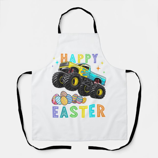 Boys Happy Easter Monster Truck Easter Eggs Toddle Apron (Front)