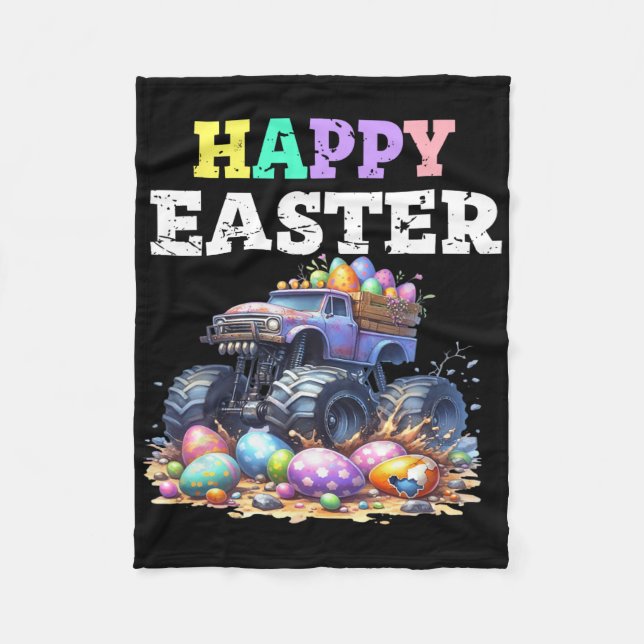 Boys Happy Easter Monster Truck Easter Eggs Toddle Fleece Blanket (Front)