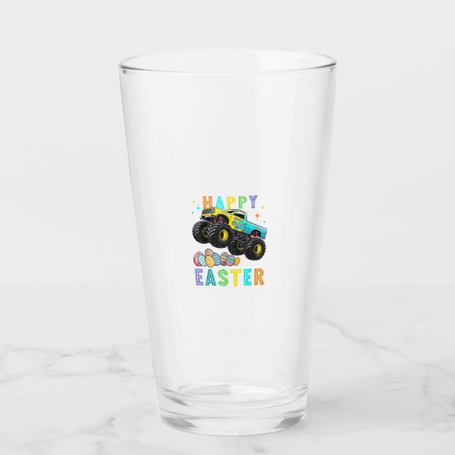 Boys Happy Easter Monster Truck Easter Eggs Toddle Glass (Front)