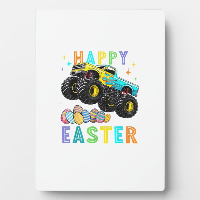Boys Happy Easter Monster Truck Easter Eggs Toddle Plaque (Front)