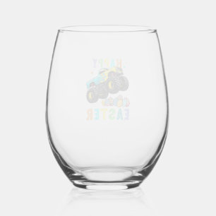 Boys Happy Easter Monster Truck Easter Eggs Toddle Stemless Wine Glass