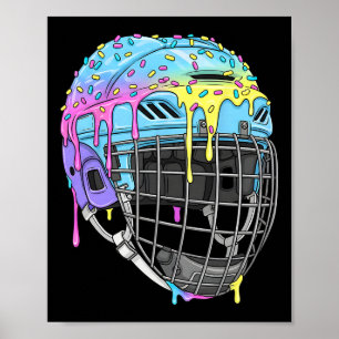 Boys Hockey Helmet Ice Cream Drip For Hockey Playe Poster