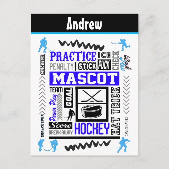 Boys Hockey Terminology Personalised Blue   Postcard (Front)
