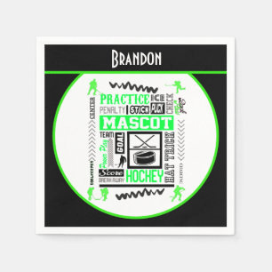 Boys Hockey Terminology Personalised Neon Green  Napkin