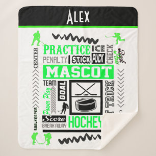 Boys Hockey Terminology Personalised Neon Green  Sherpa Blanket