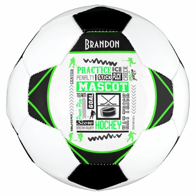 Boys Hockey Terminology Personalised Neon Green    Soccer Ball (Front)