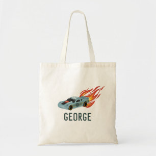 Boys Hot Blue Racing Car Kids Tote Bag
