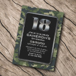 Boys Hunting Army 18th Birthday Invitation<br><div class="desc">Grab your gear, rally the troops, and get ready to party in style with this camoflauge birthday design. Featuring bold, sleek typography over a camo background, this design is dripping with rugged charm. The gunmetal-grey text adds a touch of tactical flair. Perfect for your seasoned outdoorsman, patriotic military enthusiast, or...</div>