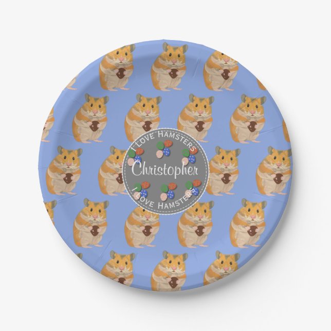 Boys I love Hamsters Easter Pattern Paper Plate (Front)