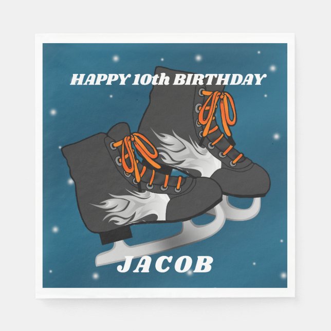 Boy's Ice Skate Birthday Napkin (Front)
