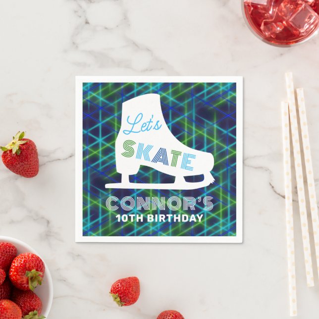 Boys Ice Skating Birthday Party Neon Napkin (Insitu)
