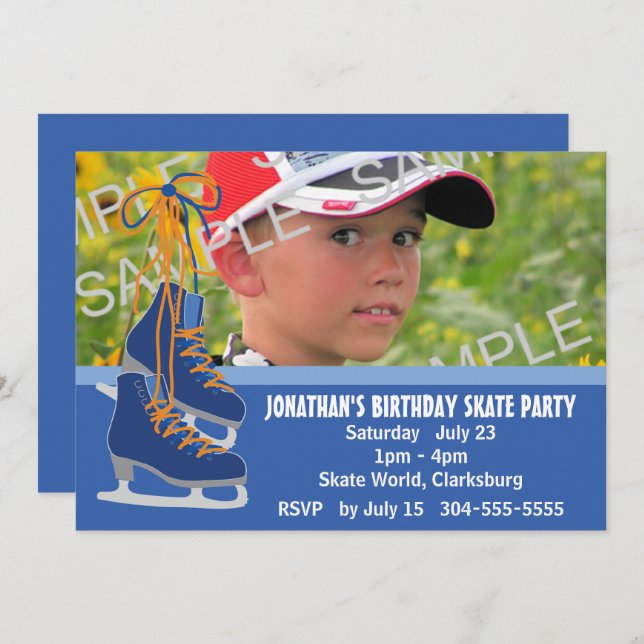 Boy's Ice Skating Party Invitation (Front/Back)