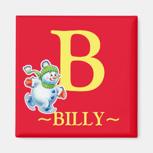 Boy's initial snowman fridge magnet