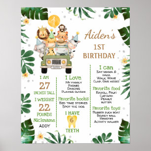 Boys Jeep Safari Animals 1st Birthday Milestone Poster