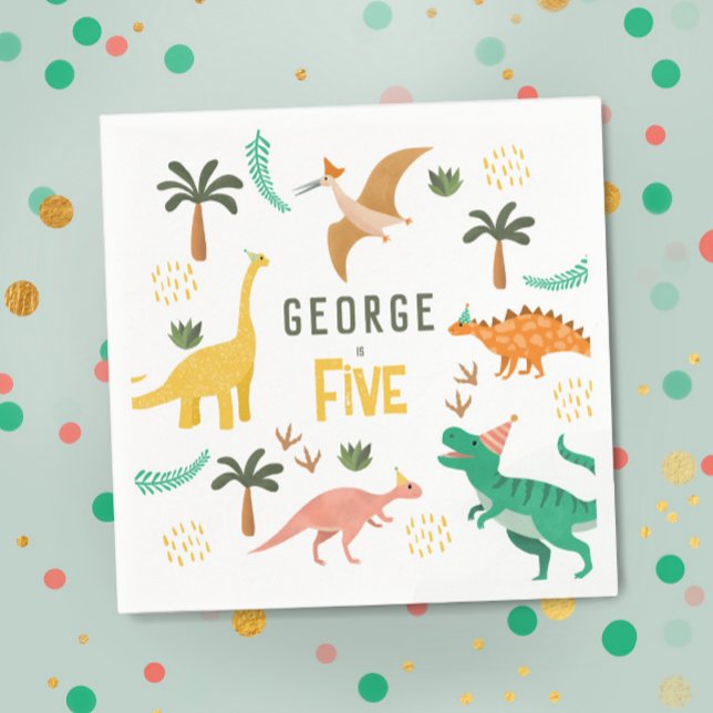 Boys Jungle Dinosaur T-Rex Kids 5th Birthday Napkin (Creator Uploaded)