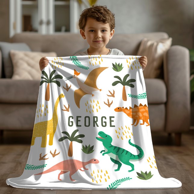 Boys Jungle Dinosaur T-Rex Kids Fleece Blanket (Creator Uploaded)