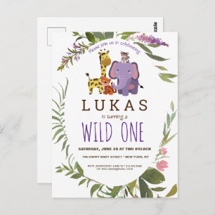 Boys Jungle Safari Animal 1st Birthday Invitation Postcard