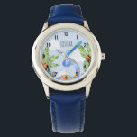 Boys Jungle Watercolor Dinosaur and Name Kids Watch<br><div class="desc">This cute and whimsical design features a hand painted blue watercolor dinosaur in a jungle,  and can be personalised with your boy's name. Perfect for any dinosaur loving kid's first watch. Check out our store for other gorgeous designs!</div>