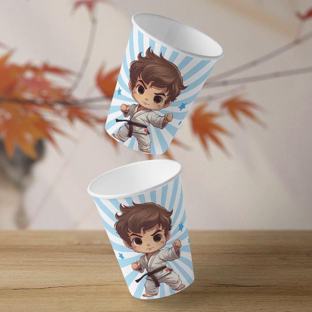 Boy's Karate Martial Arts Birthday Party Paper Cups (Sensei-approved Tableware!  Power-packed punch of fun on each sip with our martial arts paper cups!)