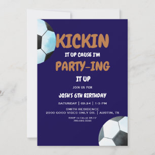 Boy's Kickin it Up Blue Soccer Birthday Party  Invitation