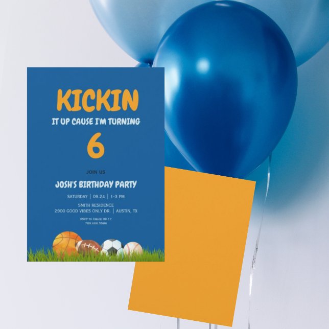 Boy's Kickin it Up Colourful Blue Birthday Party  Invitation (Creator Uploaded)