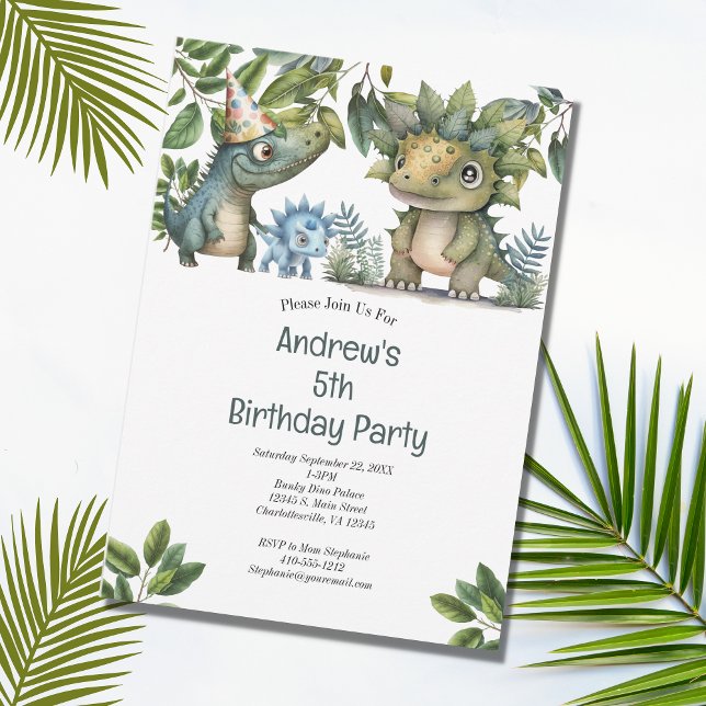 Boy's Kids Dinosaur 4th 5th 6th 7th Birthday Party Invitation (Creator Uploaded)
