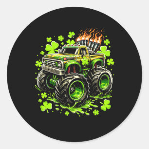 Boys Kids Monster Green Truck Shamrock St Patricks Classic Round Sticker