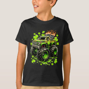Boys Kids Monster Green Truck Shamrock St Patricks T-Shirt