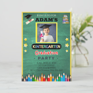 Boy's Kindergarten Graduation Photo Invitation