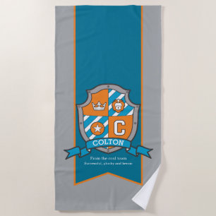 Boys knight shield grey colton letter c name towel