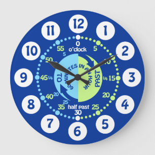 Boys learn to tell time blue green wall clock