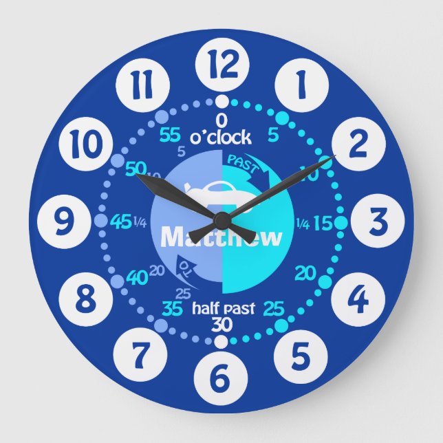 Boys learn to tell time blue named car clock (Front)