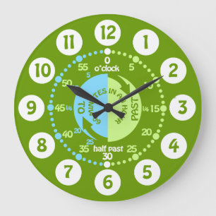 Boys learn to tell time green wall clock